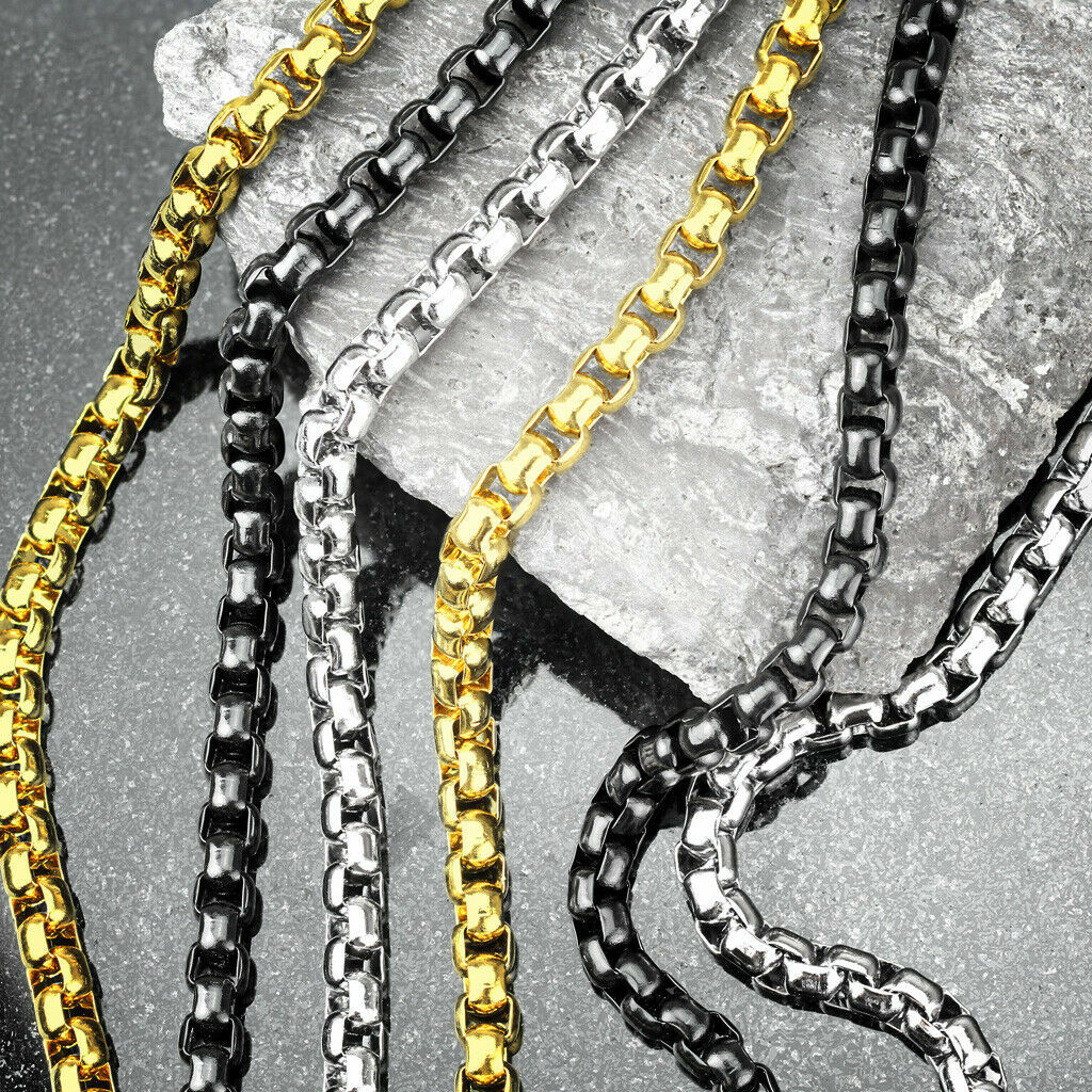 Stainless Steel Round Box Chain 20″ Necklaces – Square Rolo Link 5 mm. Necklace