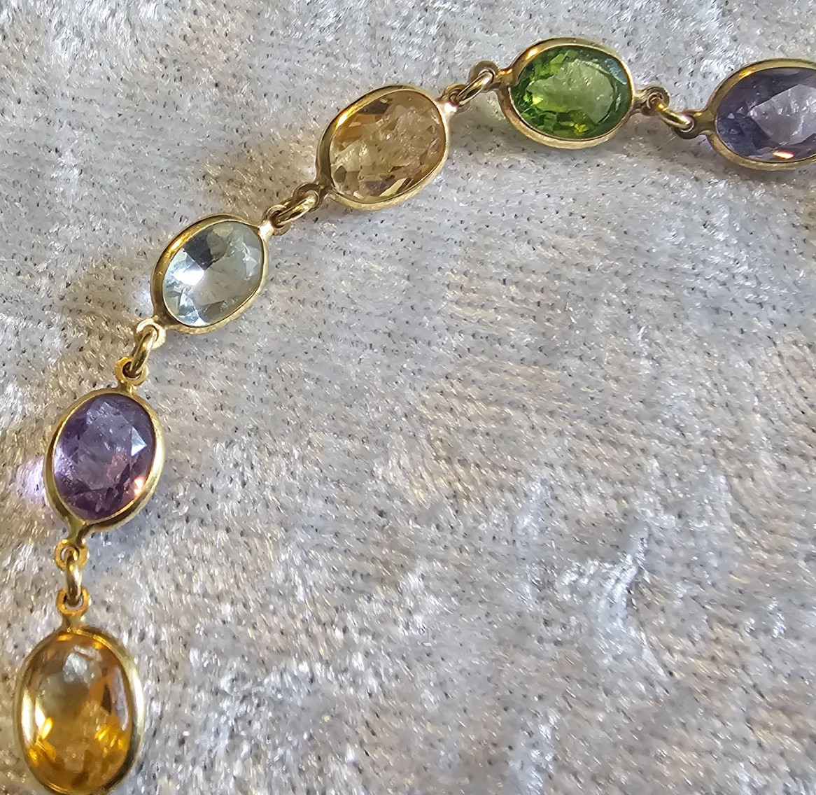 18k Solid Gold Bracelet Faceted Multicolor Bezel Set Gemstone 7.5″ Italy
