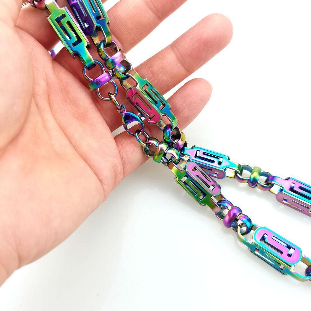 Rainbow Iridescent Stainless Steel 8.5mm Width Necklace Bracelet Chain Jewelry