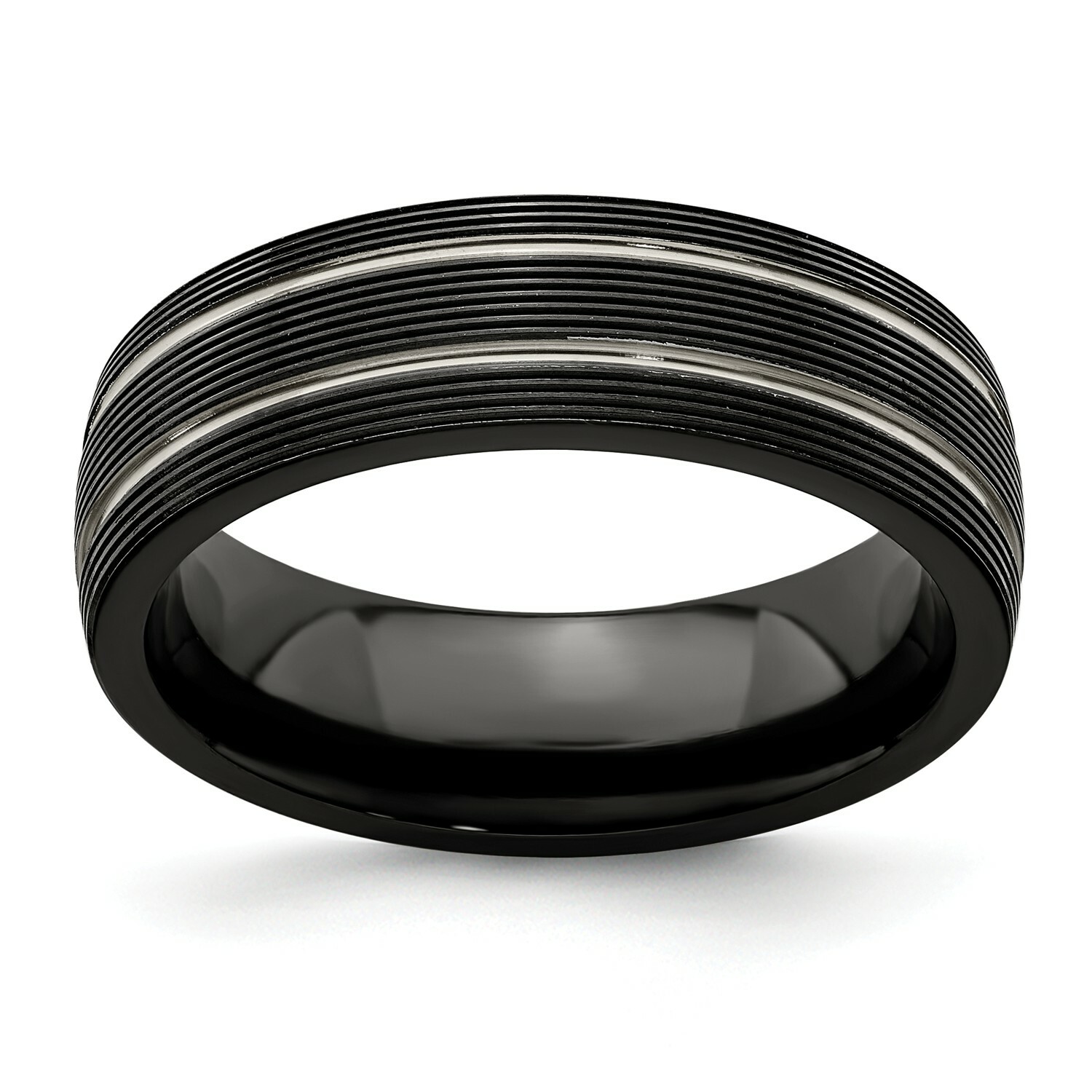 Edward Mirell Black Ti Titanium 7mm Grooved Lines Wedding Band Sizes 6 to 13