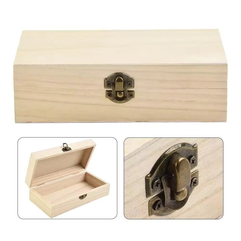 Vintage Wooden Storage Box Rectangular Clamshell Jewelry Keepsake Gift Organizer