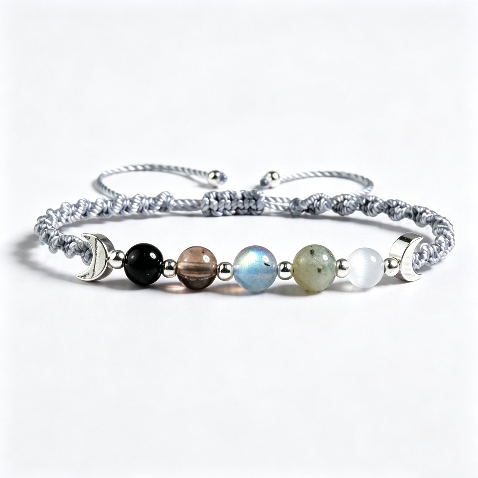 Moon Phase Crystal Bracelet Adjustable Woven Cord Healing Protection Jewelry