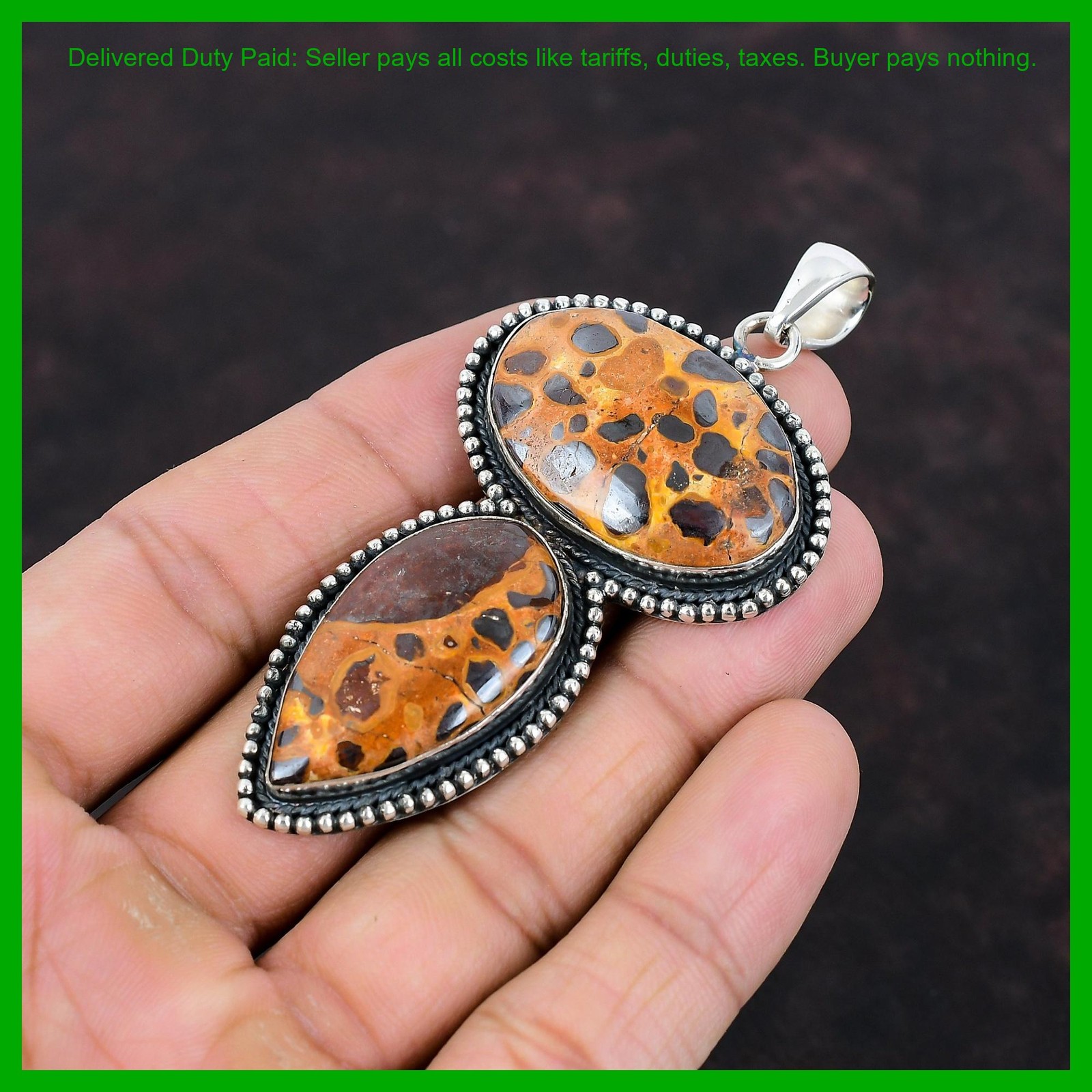 Oval Natural Bauxite Vintage Wedding Daughter Gift Pendant Jewelry 925 Silver