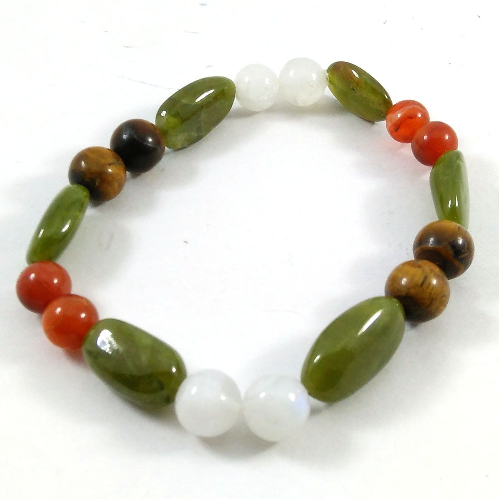 Natural Beaded Stretch Bracelet Smooth Round Beads 7.25″ Handmade Jewelry Gift