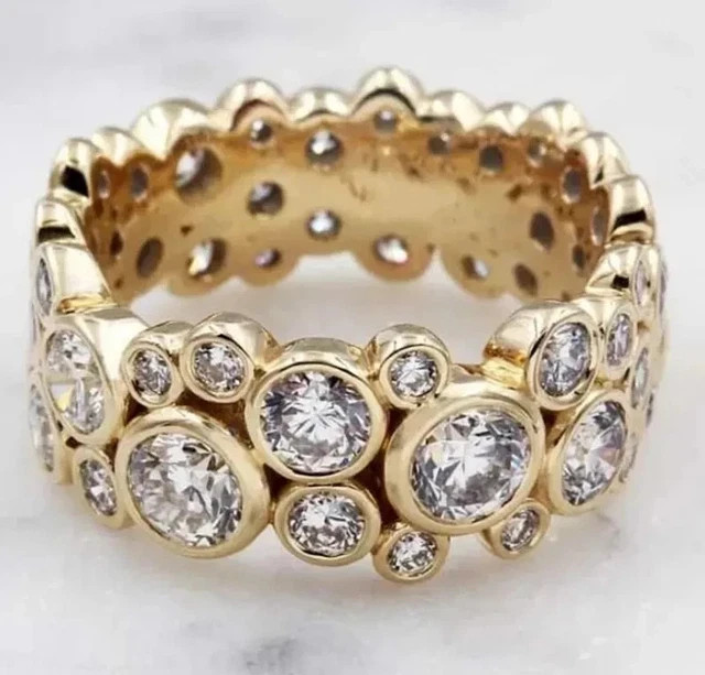 Bezel Set RoundCut Diamond 14K Yellow Gold PlatedBubble Style Eternity Band Ring