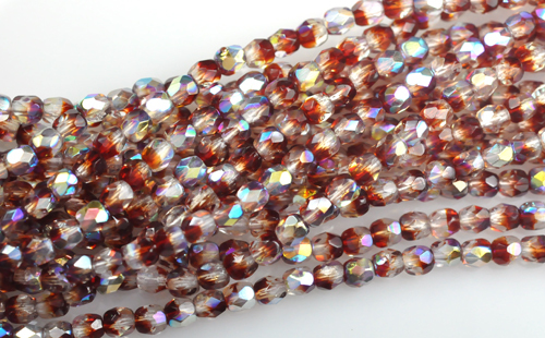 100 Red Brown Crystal AB Faceted Round Glass Beads 4MM