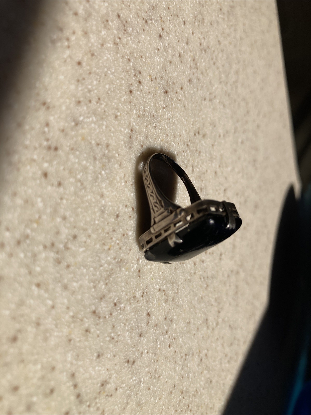 Vintage Art Deco Black Onyx Statement Ring in STERLING Silver Size 6.75