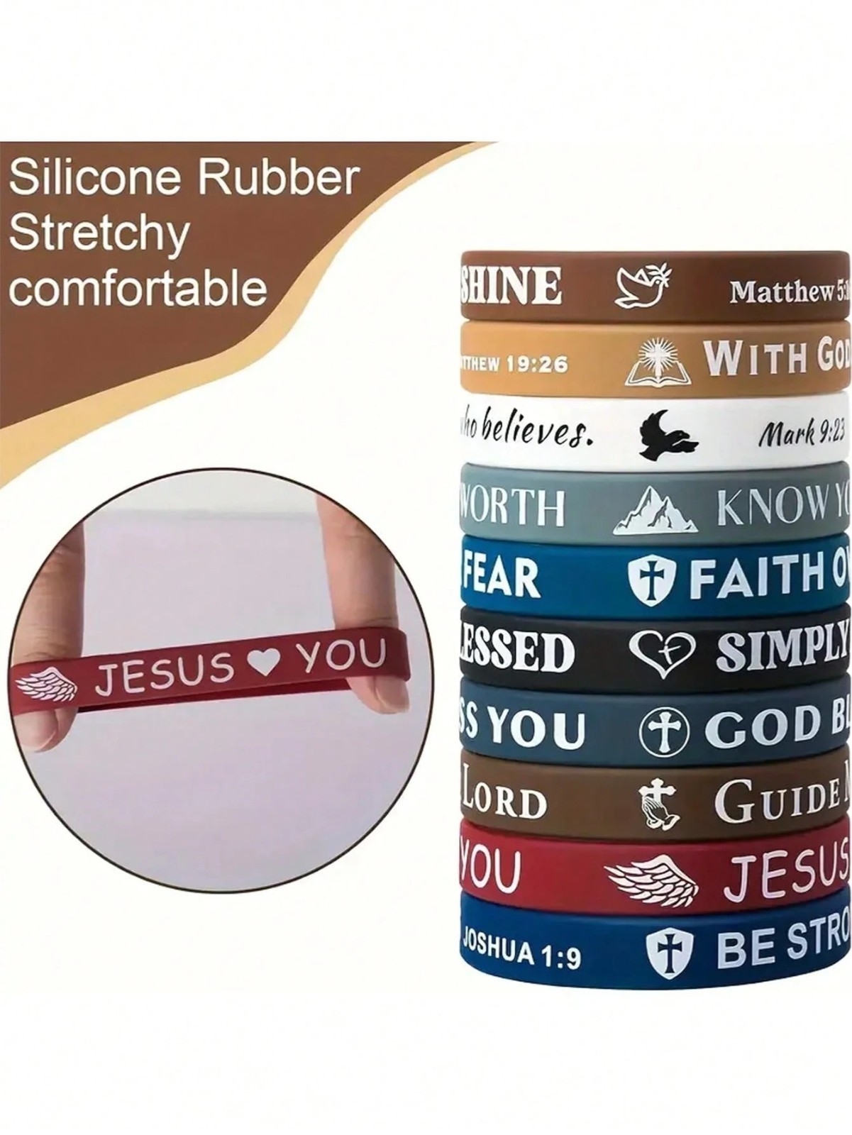 20PCS Christian Bible Verse Silicone Bracelets Religious Scripture Wristbands US