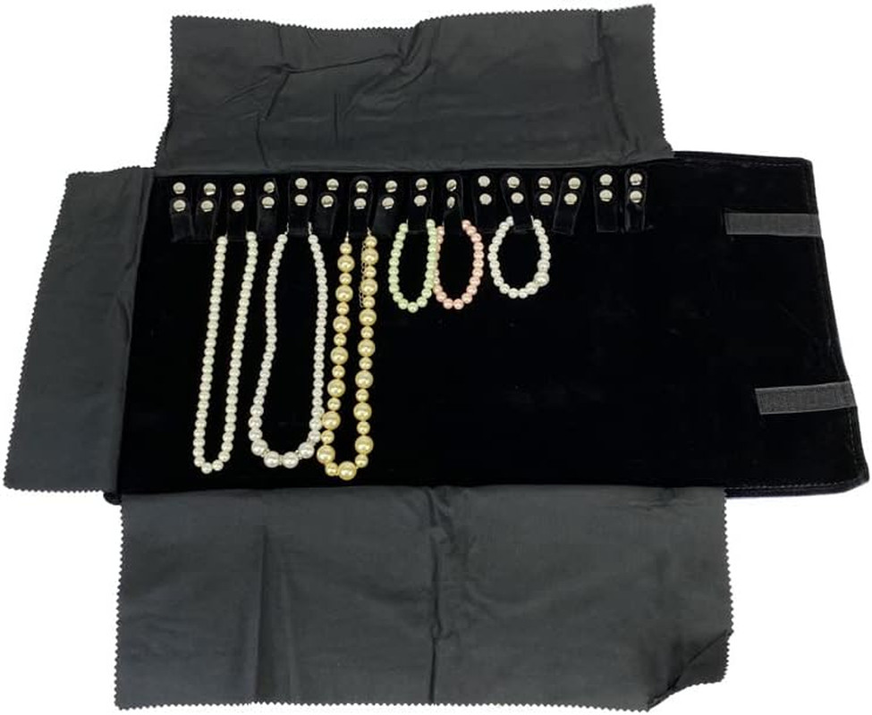 Velet Travel Jewelry Case Roll Bag Organizer for Necklace Bracelet Black Gray Ve