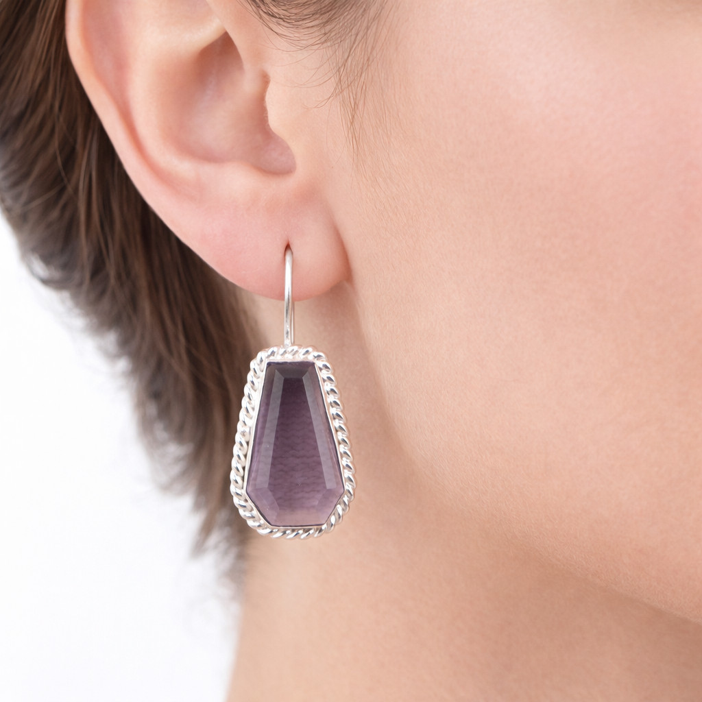 Natural Iolite Gemstone 925 Silver Jewelry Handmade Modern Coffin Earring 1.30″