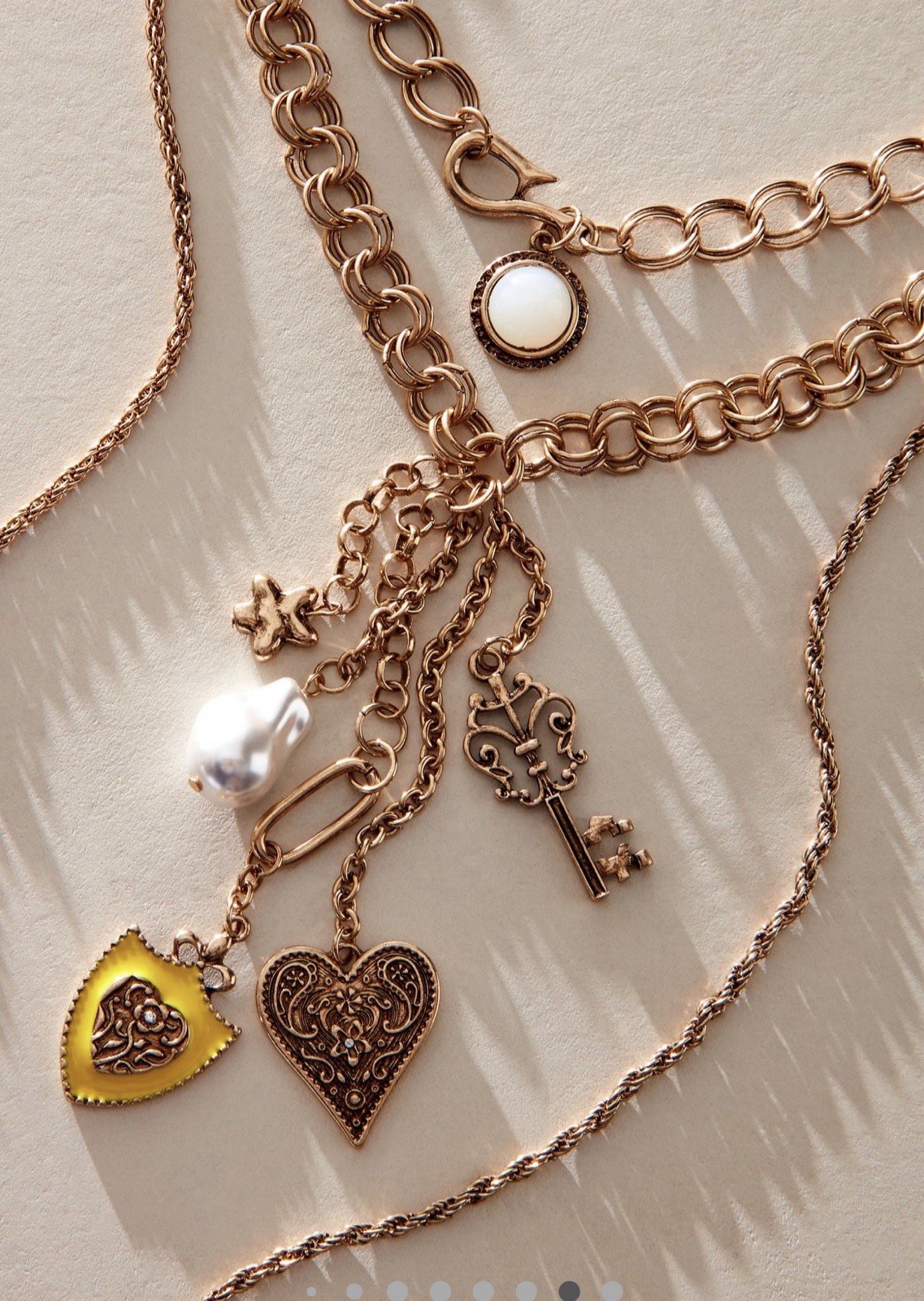 Free People Tate Layer Necklace Adjustable Clasp Closure Dangly Charms Gold NWT