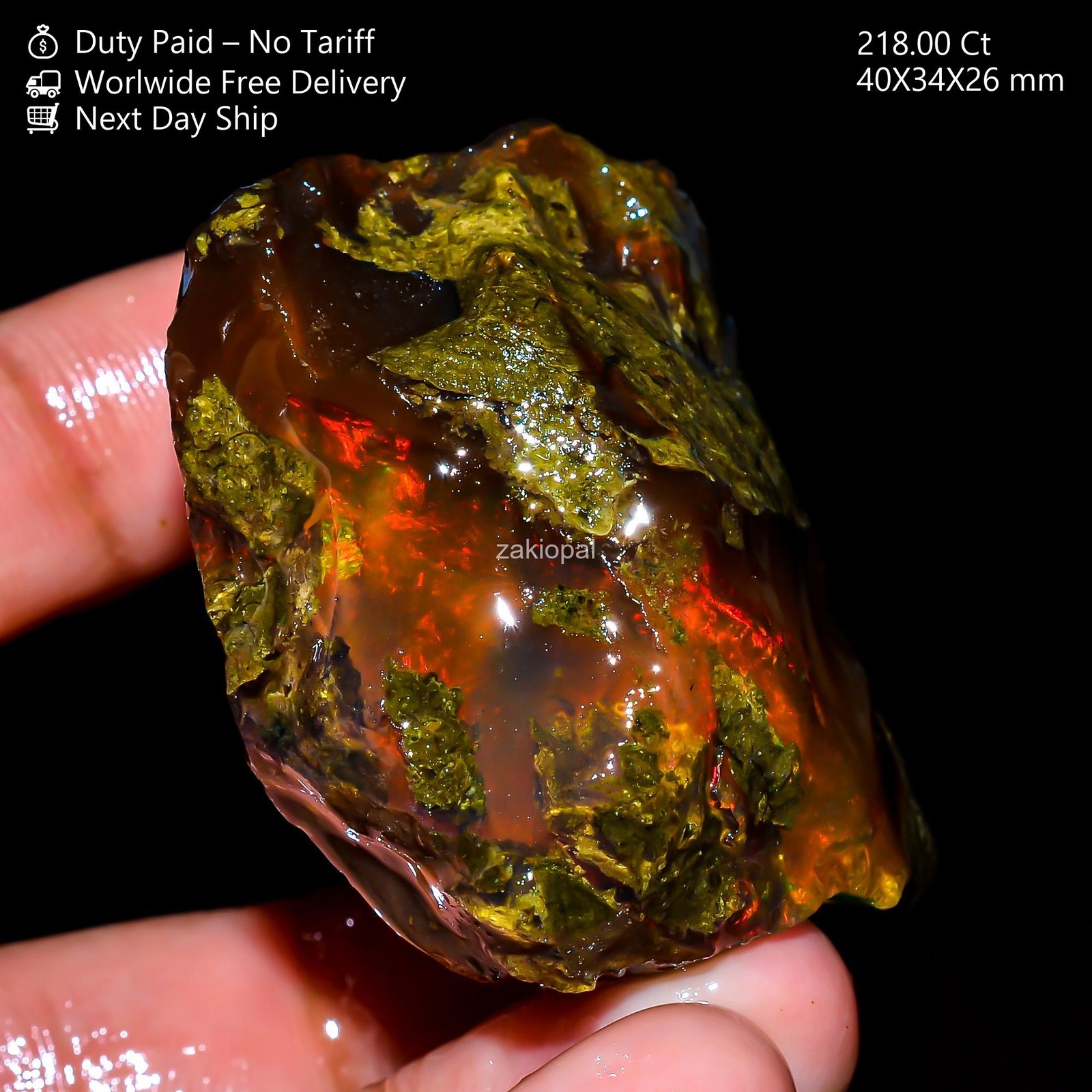 218.00 Cts Natural Ethiopian Multi Fire Oil Opal Meditation Rough 40X34X26 mm