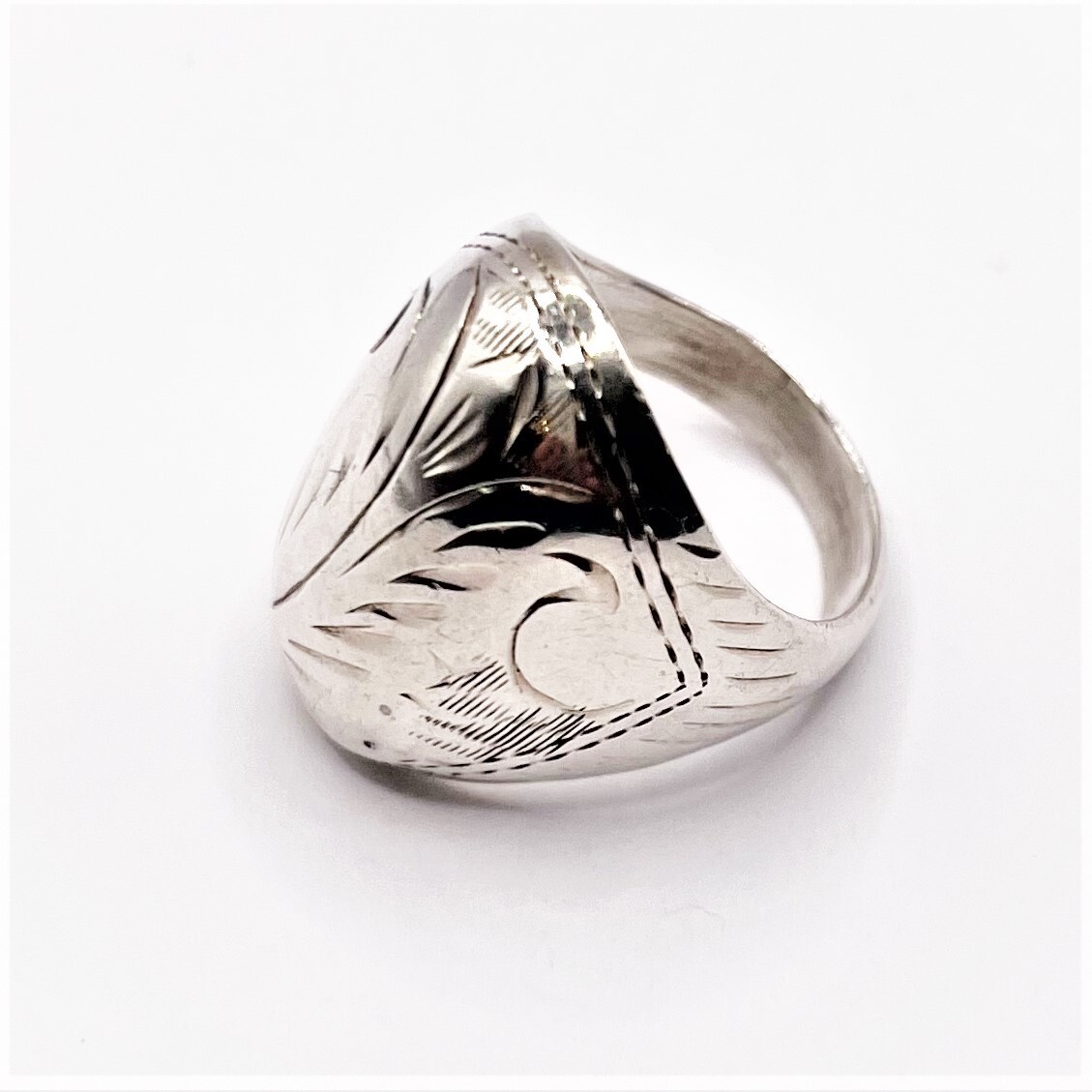 CLASSIC SOLID VINTAGE ENGRAVED FEATHER SIZE 5.5 STERLING .925 SILVER RING B1
