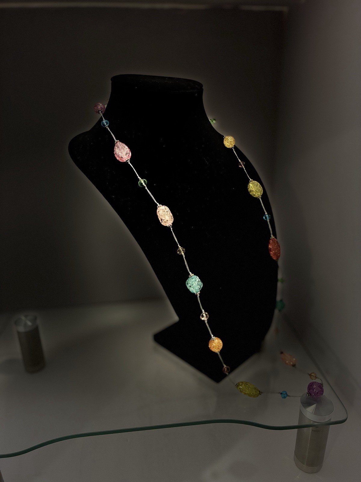 Premier Designs Multicolor Crackle Bead Necklace Rainbow Station Long 38”