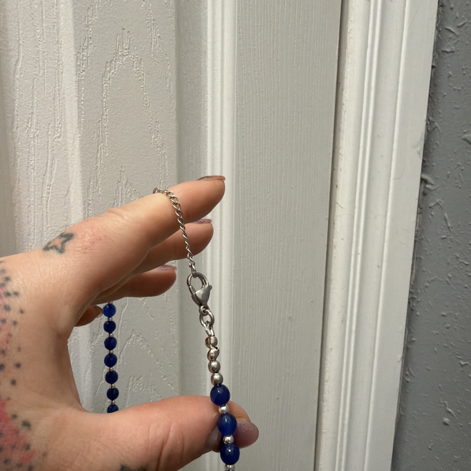 Blue Saphire Sterling Sun Pendant With Matching Bead Necklace 18-20inches