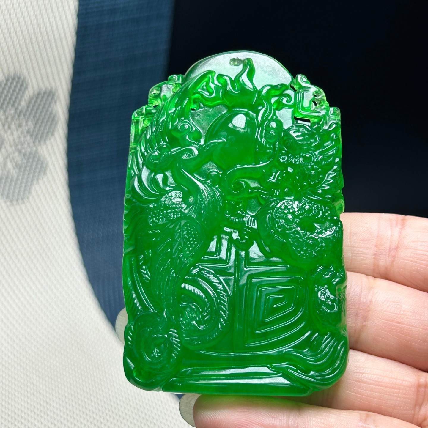 Natural ice green Burmese Jade Jadeite Carved Dragon Pendant&Necklaces