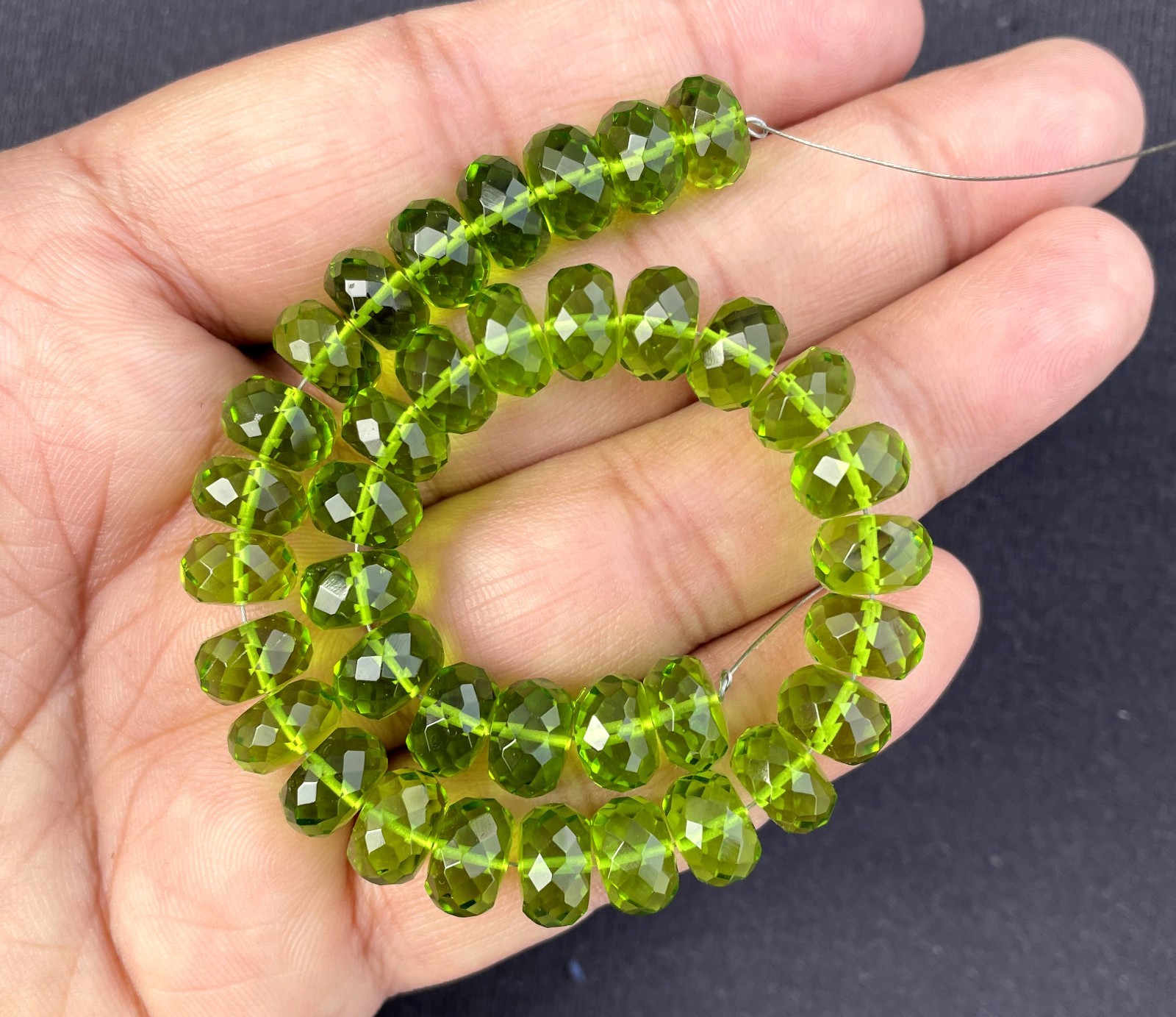Adorable Peridot Quartz Faceted Rondelle Beads 8 Inch Strand For Jewelry Making