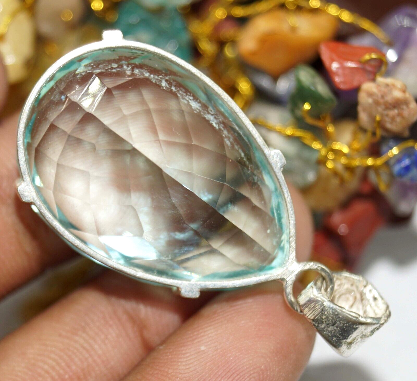 GIE Certified Natural Ocean Blue Topaz Pendant Pear Cut Loose Gemstone 97.95 Ct