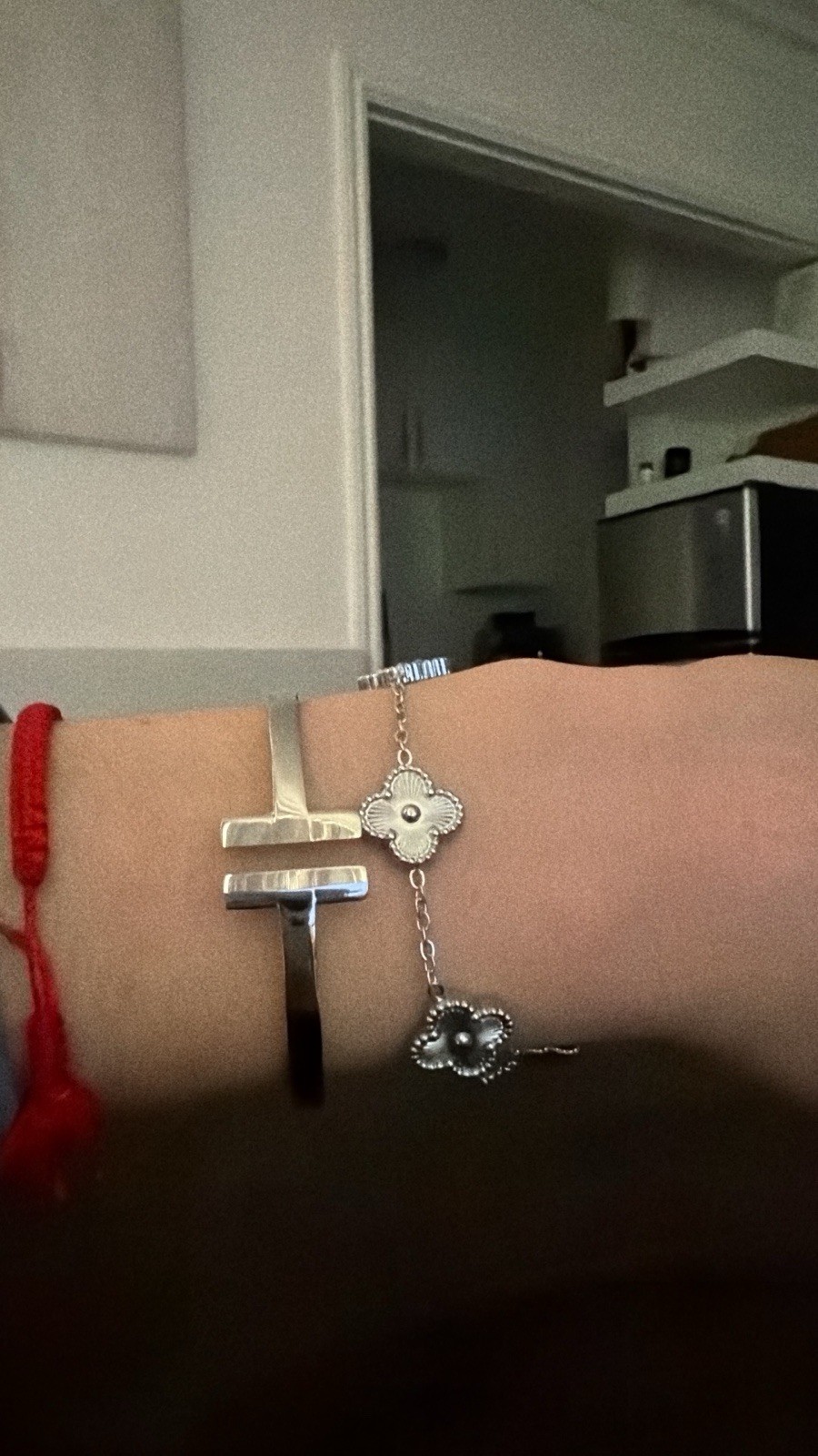 Silver Clover Flower Charm Chain Bracelet Cable Lobster Closure Dangle
