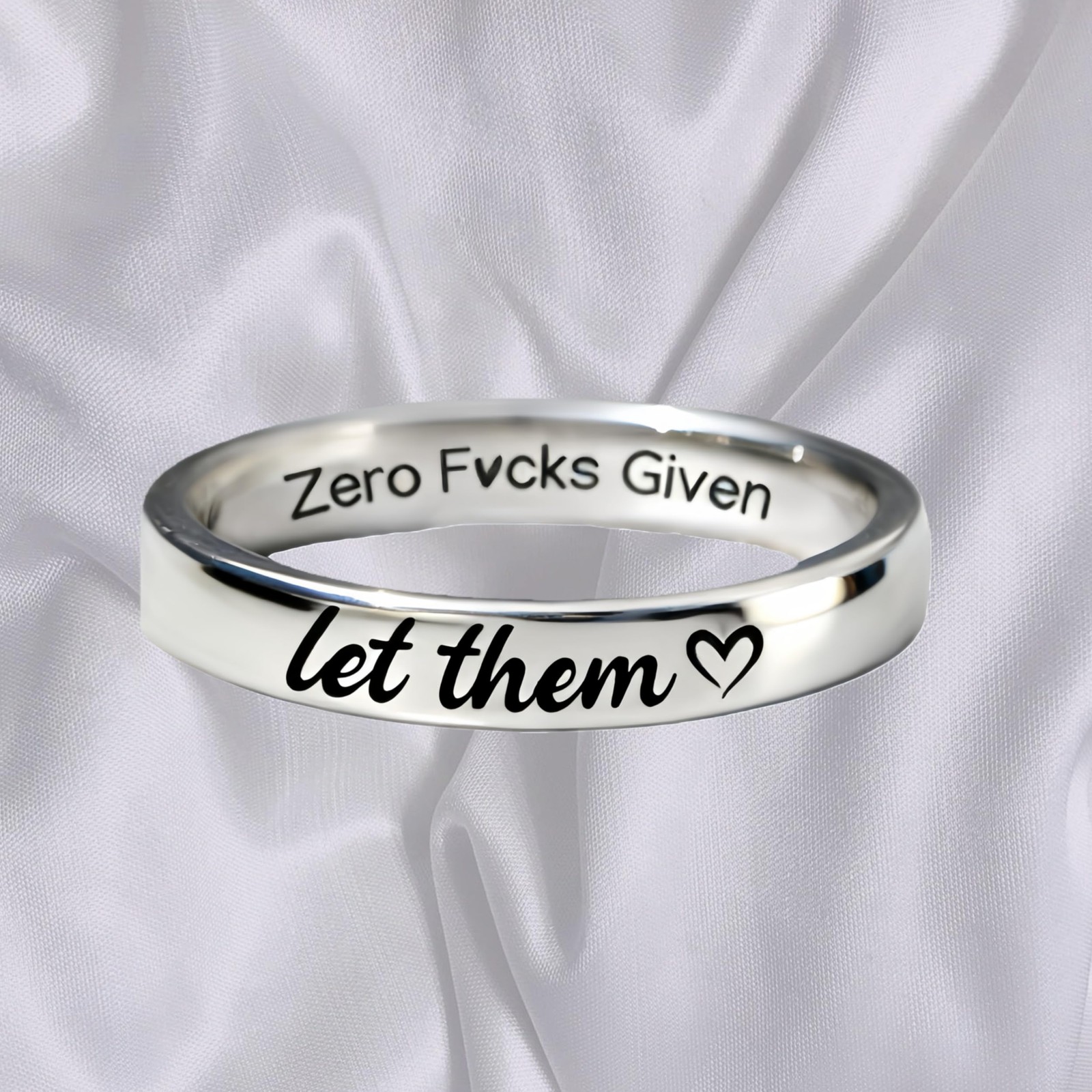 sunglnl Let Them Zero Fcks Given Mantra Ring for Women, Stainless Steel Band …