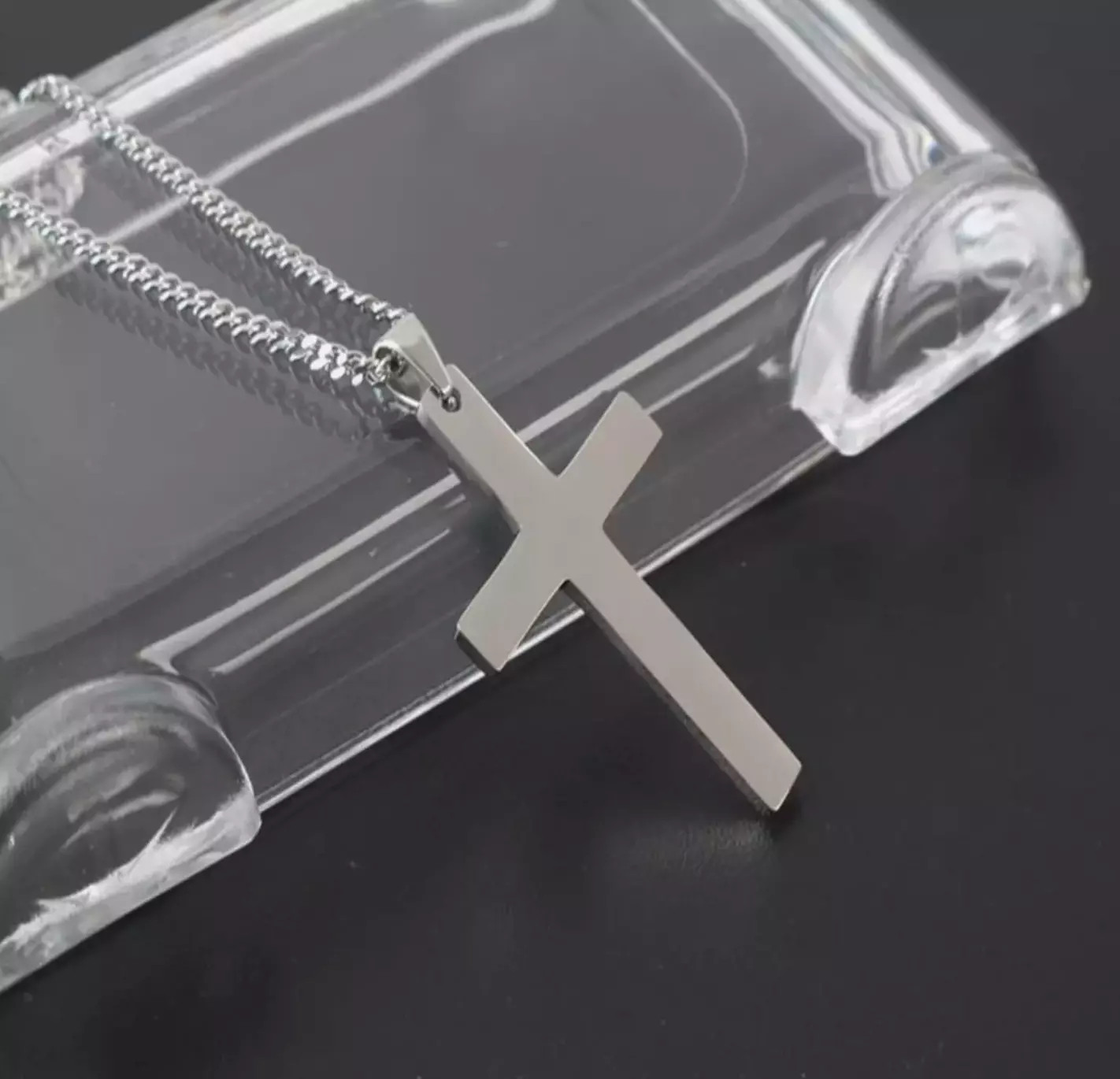 Cross Pendant Necklace Stainless Steel Silver Gold Men Women Cuban Chain