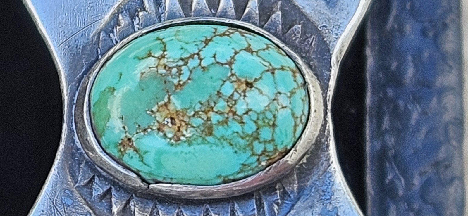 Vintage Fred Harvey Era Sterling Turquoise Cuff Bracelet Arrowhead Navajo G18
