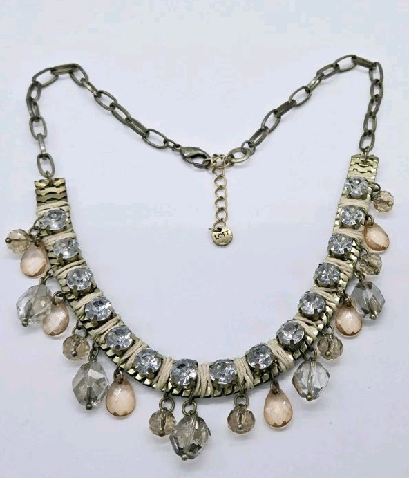 Loft Crystal Necklace Charm Multicolored Gold tone 20.5 in Dangle Statement
