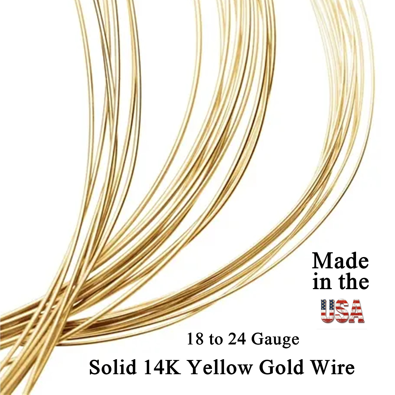 14K Solid Yellow Gold Wire Round Half Hard Standard 18-24 Gauge 6 inch Lengths