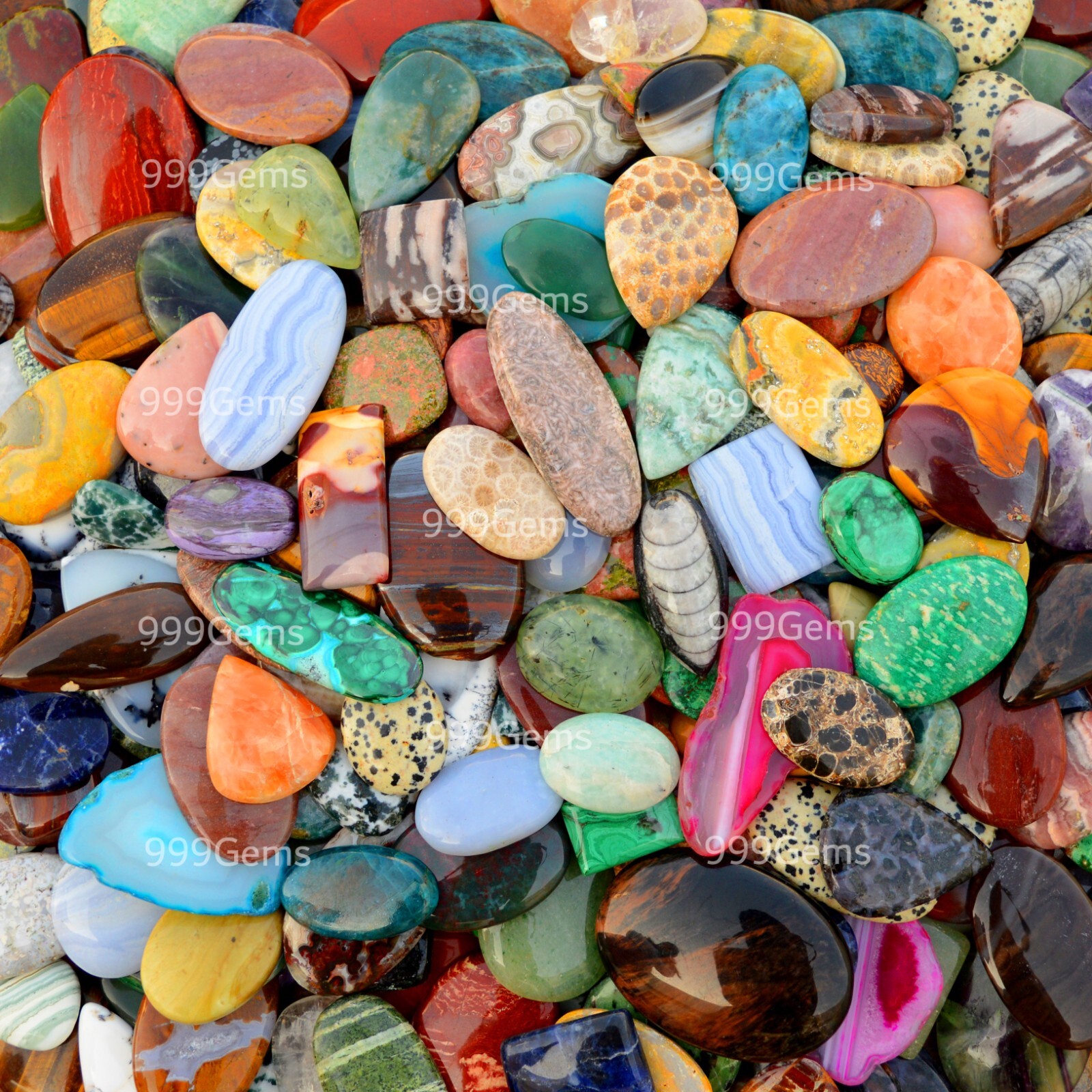 1000 Cts Wholesale Natural Free Size & Shape Mix Gemstone Flat Back Cabochon Lot