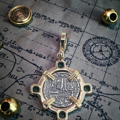 Atocha Silver Coin Pendant 14k Gold Overlay Emerald Cut Topaz Certificate