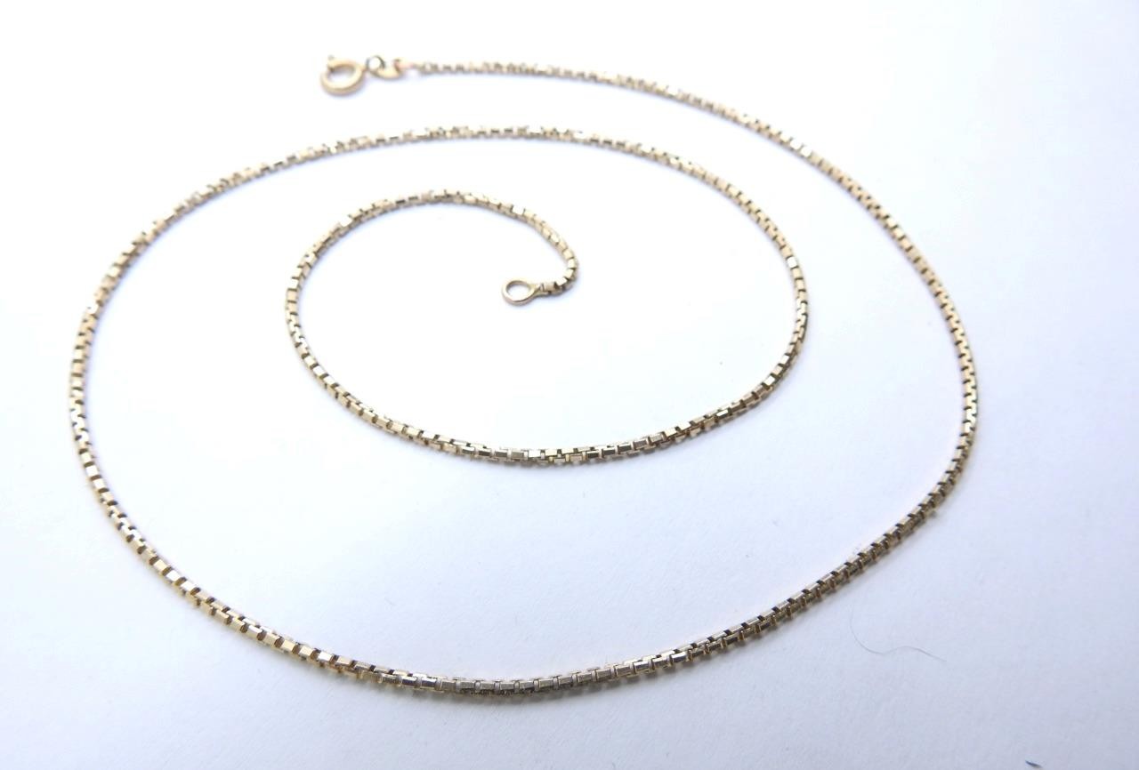 14K Yellow GOLD Fancy BOX Link Style Chain Necklace 19.5″ inch 6.5 Grams 1.5 mm