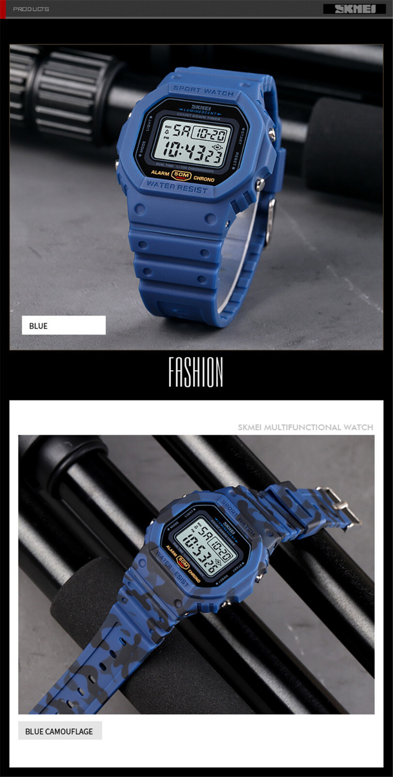 SKMEI Men Sport Watch Rectangle Digital Wristwatch Countdown Electronic Watches