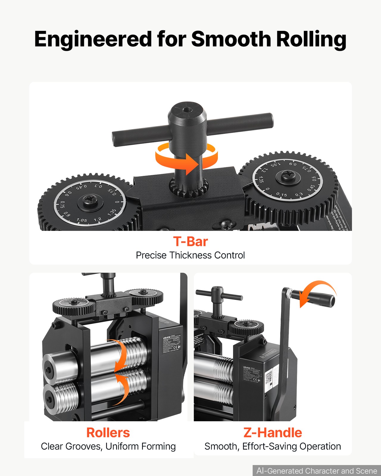 VEVOR Rolling Mill Jewelry Roller Mill 4-in-1 Round Flat Square and Half-Round