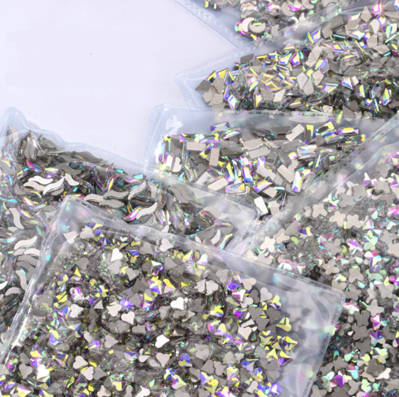 100pcs Small Shape Crystal Clear AB Czech Crystal Rhinestone Flatback Nail Art