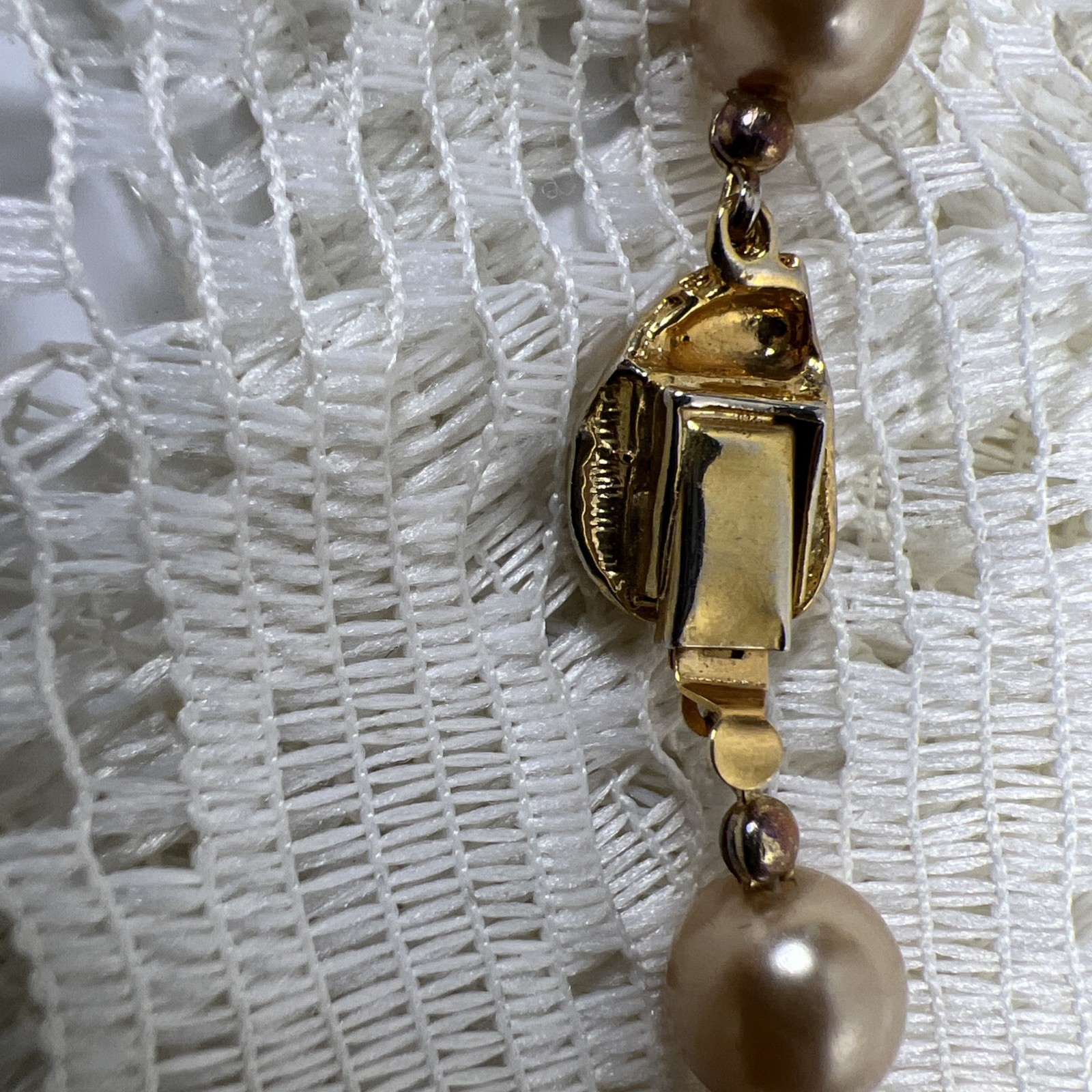 Vintage Champagne Cream Faux Pearl Hand Tied Necklace Graduated & Bracelet