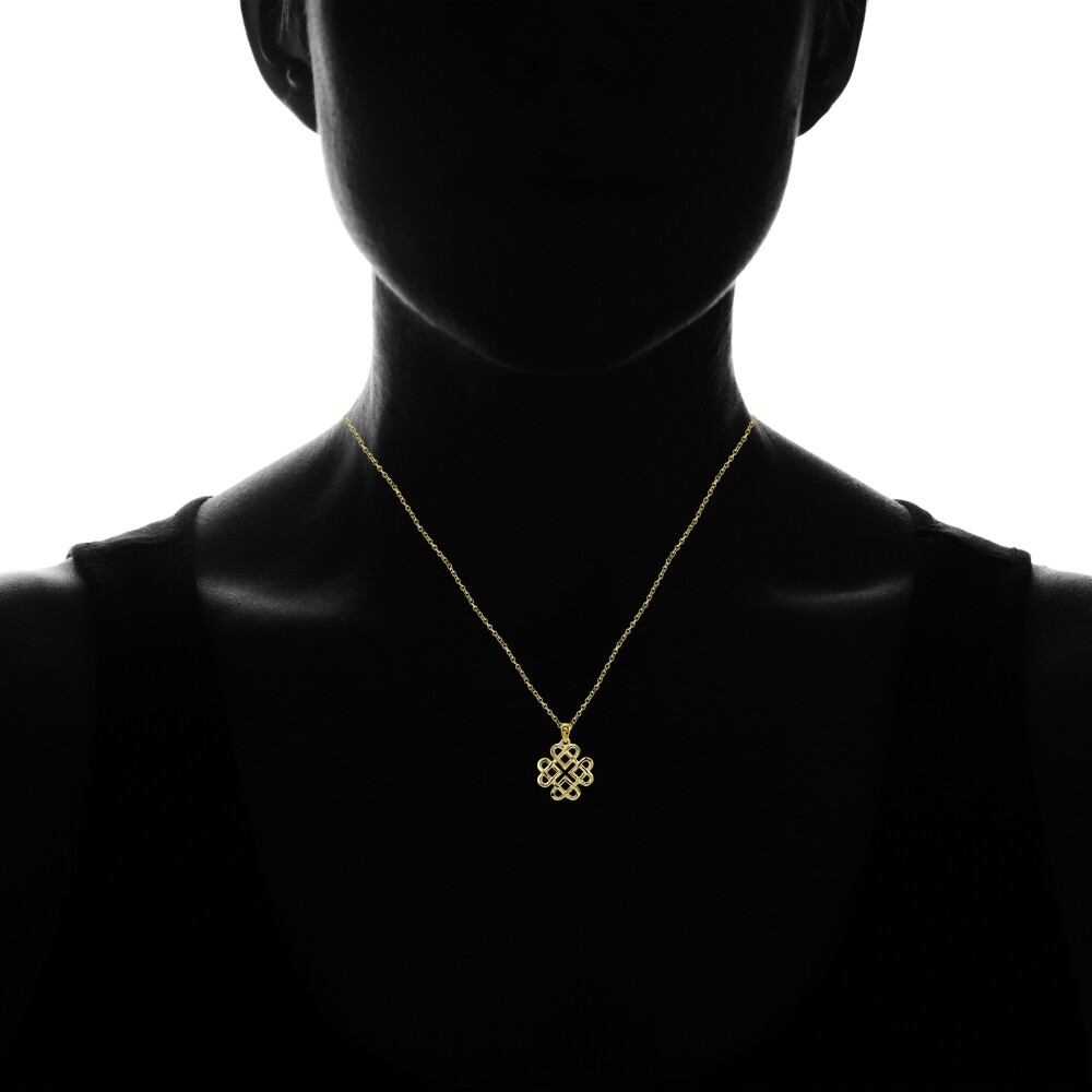 Yellow Gold Flashed Sterling Silver High Polished Celtic Love Knot Necklace