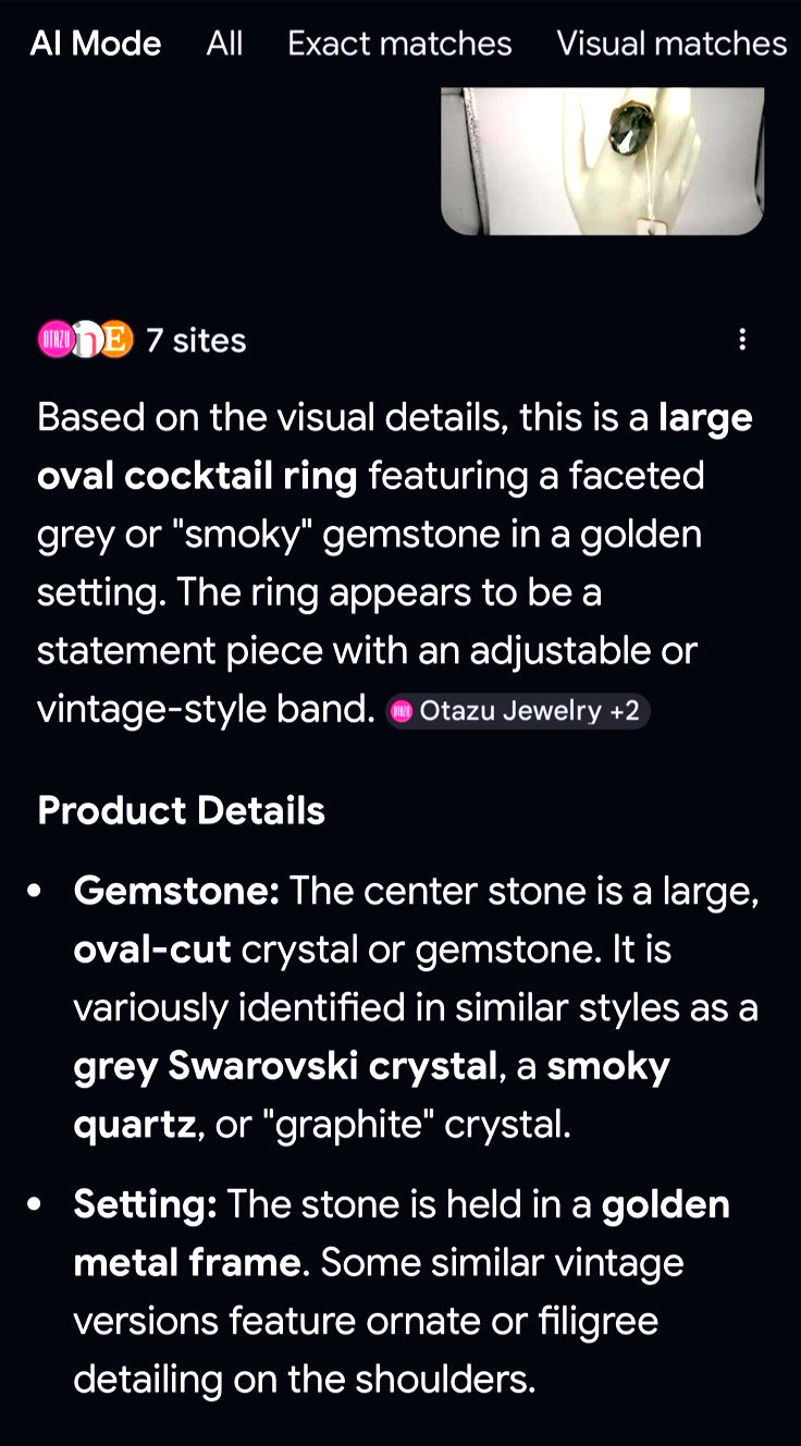NWT ANN TAYLOR Large Smoky Graphite Oval Rhinestone Cocktail Ring Size 7