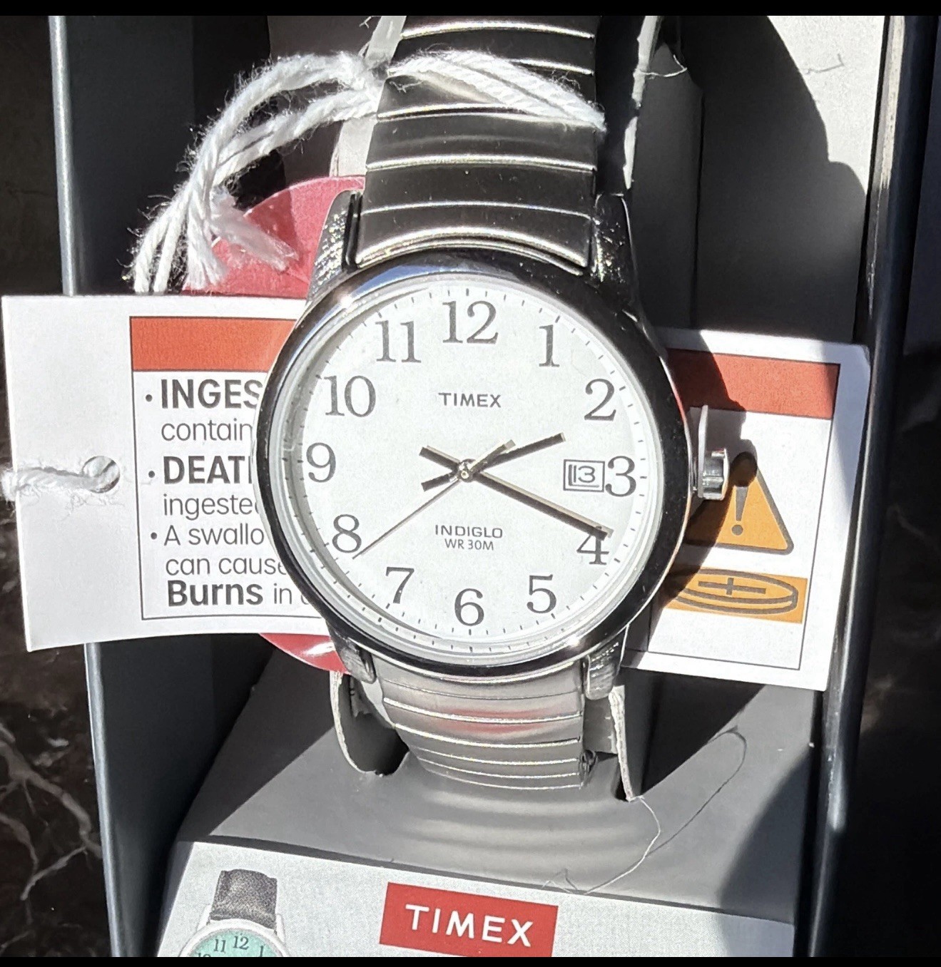Timex Easy Reader Indiglo Quartz 35mm White Dial Date SS Expansion 30m w/ Box