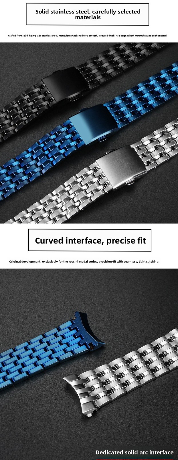 Rossini Medal Series Stainless Steel Watch Strap 21mm Mens Solid Metal Bracelet