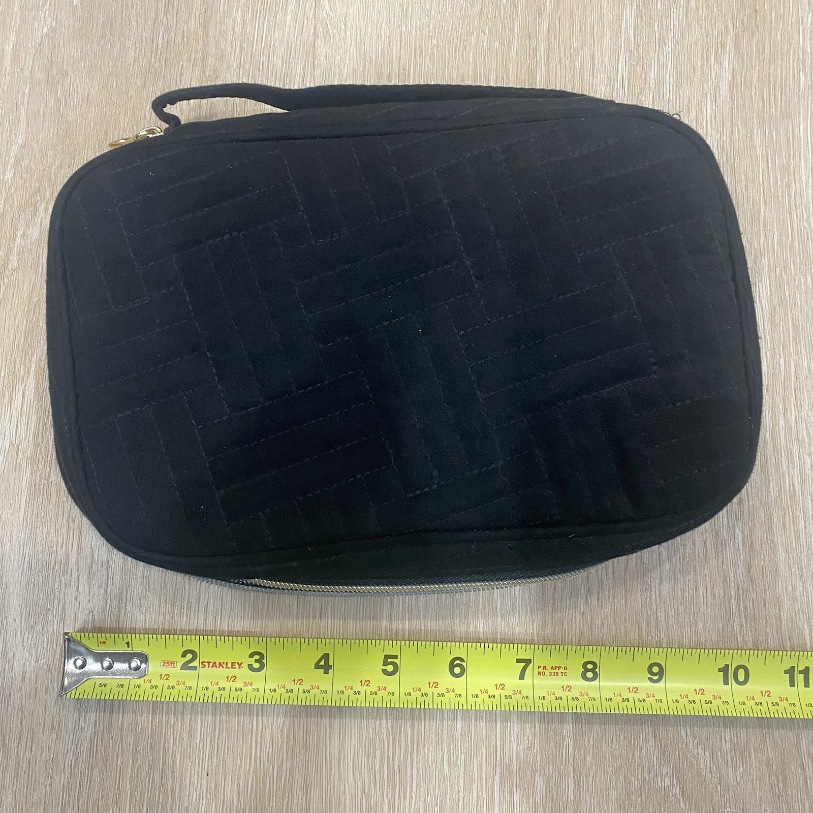 Black Fabric Zip Around Travel Jewelry Case Organizer 10” X 7”