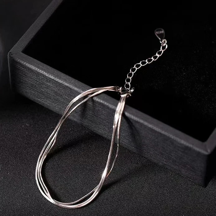 Women’s 925 Sterling Silver Multilayer Snake Chain Foot Ankle Bracelet New USA