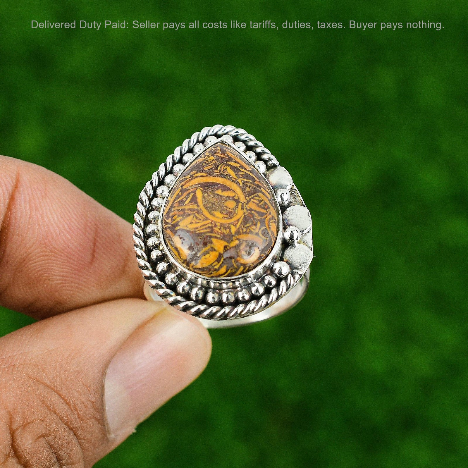 Pear Mariam Jasper Gemstone Mother Unique Promise Bezel Ring Jewelry 925 Silver