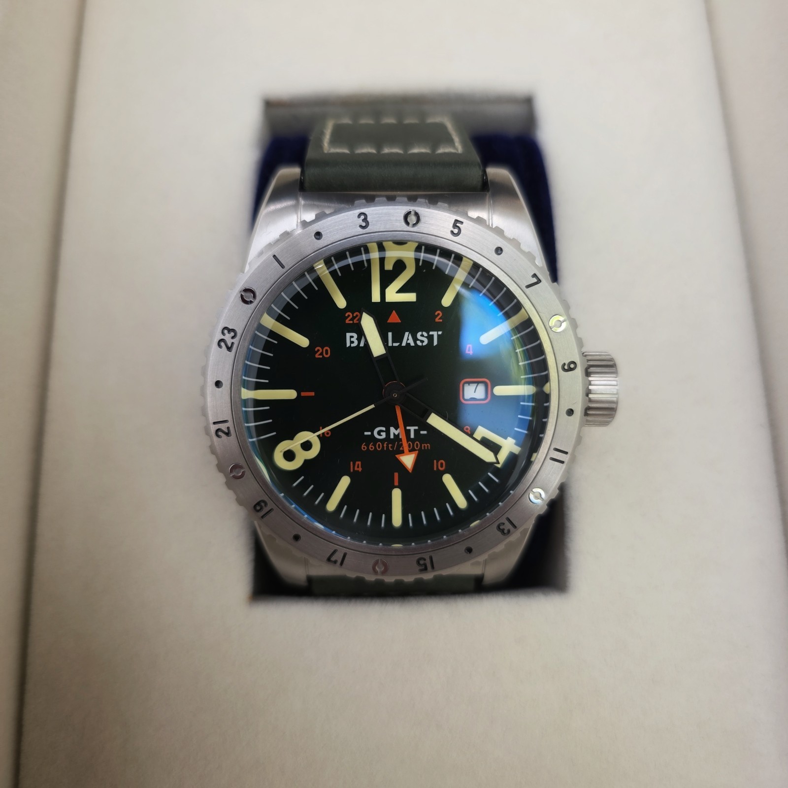 Men’s Ballast Watch Amphion BL-3149 Green 48mm Quartz Leather Strap NWT
