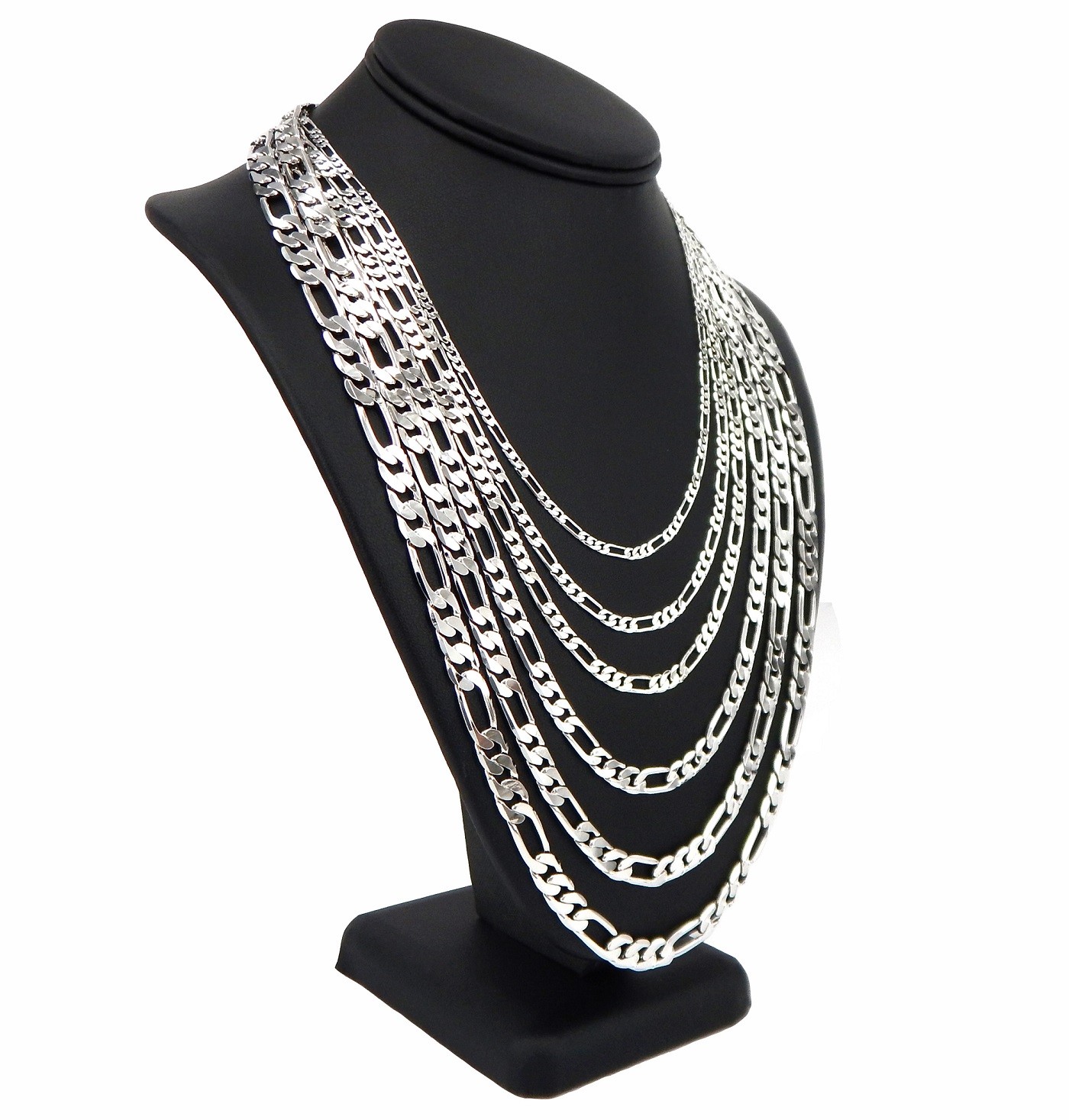 14k Italian Figaro Link Chain Necklace White Gold Plated