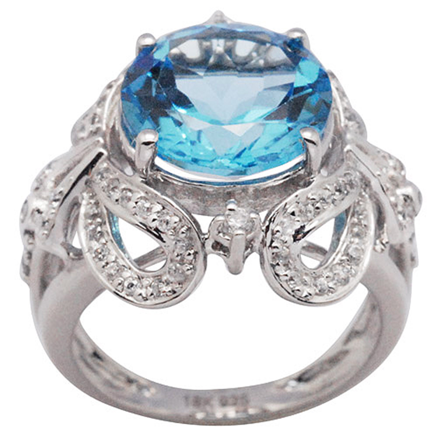 De Buman Sterling Silver 7.36ctw Swiss Blue Topaz & Cubic Zirconia Ring, Size 7