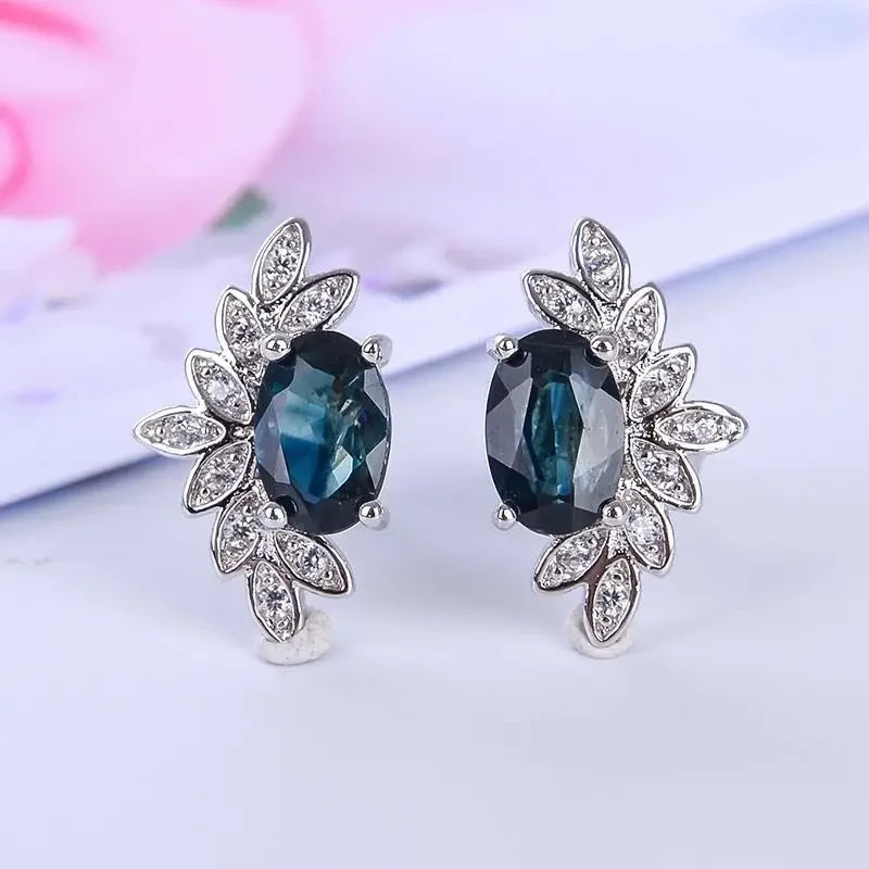Dark Blue Green Sapphire Oval Cut Stud Earrings, September Birthstone Sapphire