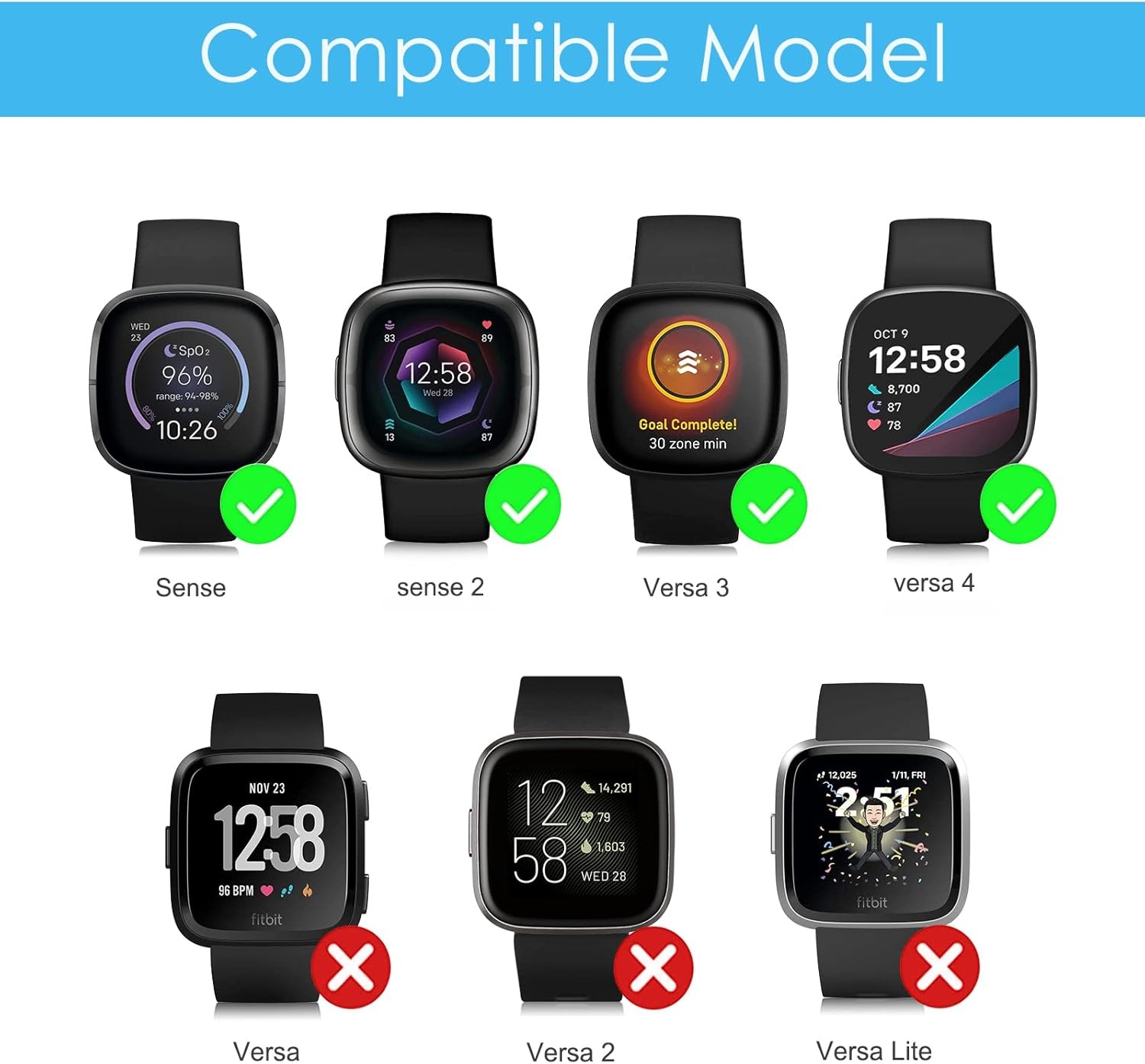 Bands Case For Fitbit Versa 4/3/2/1/Versa Lite/Fitbit Sense 2 Rugged Sport Band