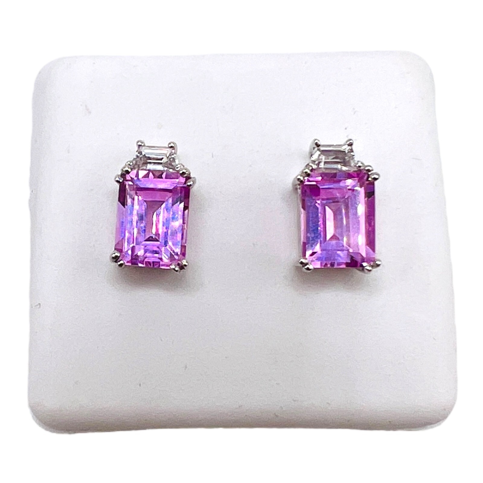 10k White Gold Pink Gemstone Stud Post Earrings