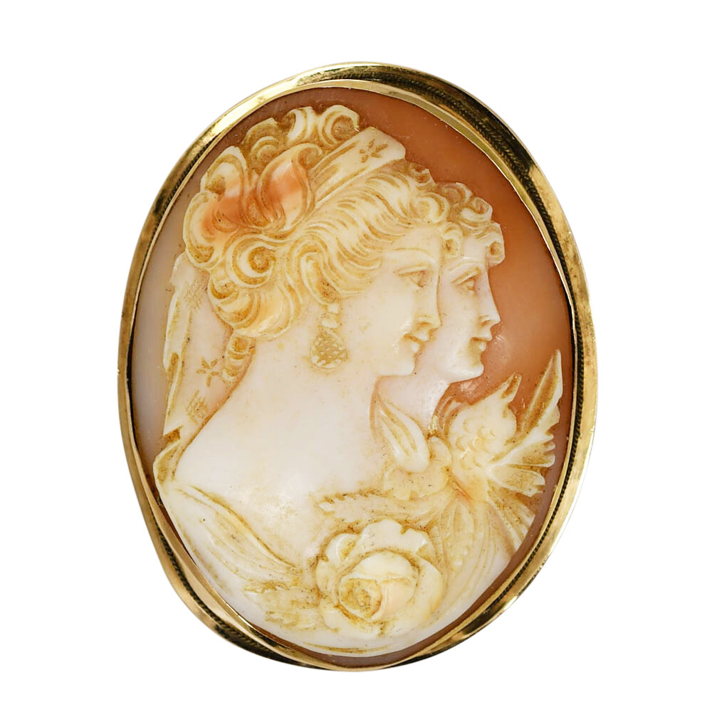 Yellow Gold Vintage Cameo Shell Brooch, 16g