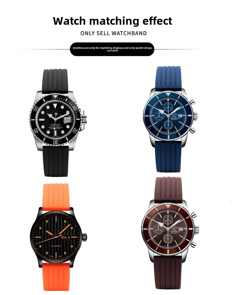 Premium Flat Stripe Silicone Watch Band Waterproof Rubber Strap 18 20 22 24mm